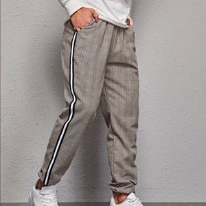 men’s plaid striped tape side pants